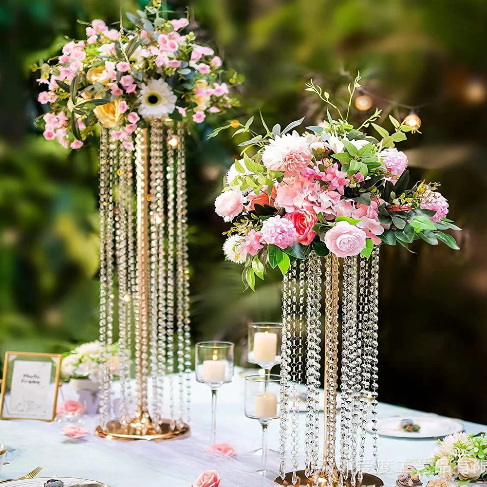 Imagem -04 - Cilindro Forma Redonda Flower Stand Dourado Prata Wedding Table Centerpiece Crystal Road Lead Decoração do Partido do Evento Pcs Pcs 10 Pcs