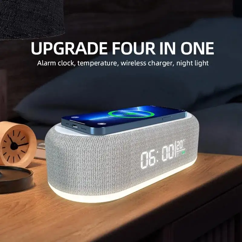 3 In 1 Smart Electric Alarm Clock With Wireless Charging Wireless Charging Digital Alarm Clocks  Dimmable Led Display for Desk