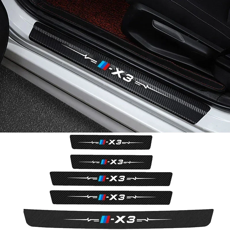 Auto Interior for BMW X3 Emblem E83 F25 Carbon Fiber Car Front Rear Sill Strip Stickers Tape Bumper Door Sill Protection Film