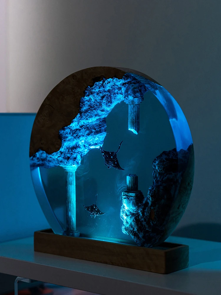 Ocean Resin Lamp Seabed Miniature Landscape Table Light Creactive Art Decoration Lamp Sunk Castle Theme Night Light USB Charge