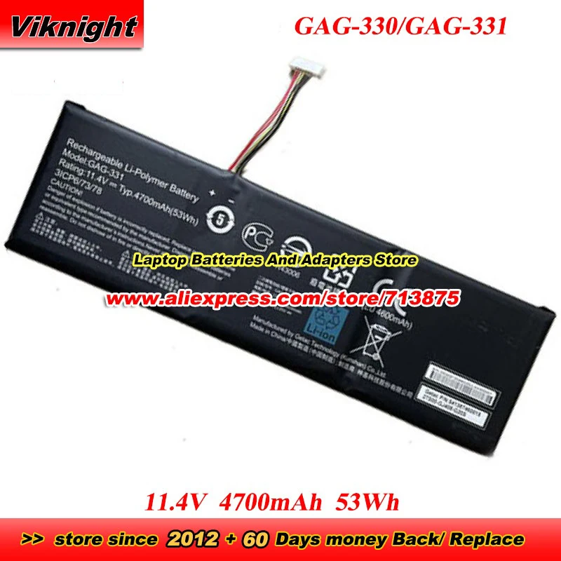 GAG-331 Battery P/N 541387460015 for GAG-330 3ICP6/73/78 27S00-GJ408-G20S Laptop 11.4V 4700mAh 53Wh