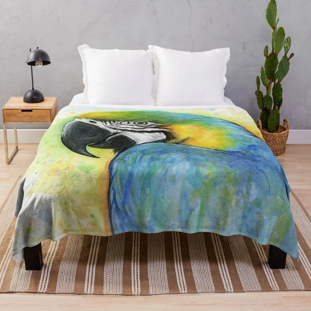 

Macaw Watercolor Throw Blanket warm for winter Large Plaid on the sofa Bed Fashionable Blankets