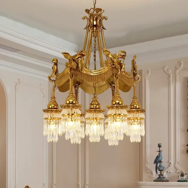 Jewellerytop European French Classic Crystal Decorative Victorian Antique Brass Crown Chandelier Pendant Light