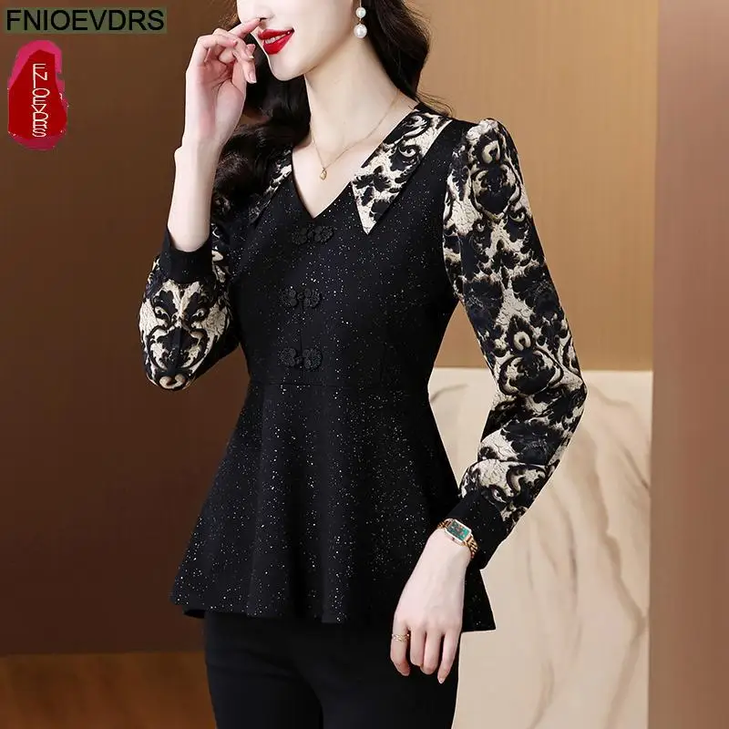 Retro Vintage Black Peplum Tops New Design Women Autumn 2024 Fashion Office Lady Elegant Tunic Button Shirts Blouses