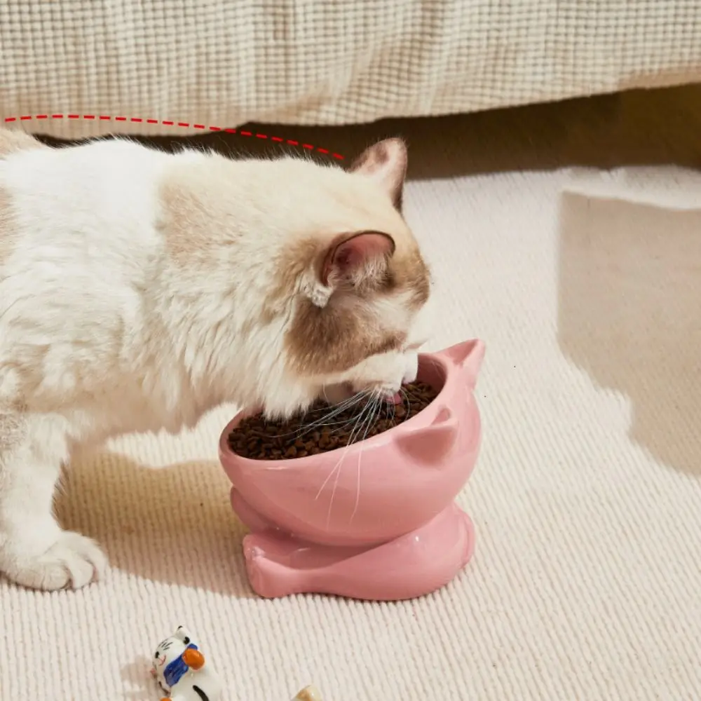

Pet Supplies Ceramic Cat Bowl Slanted Mouth Multi-use Dog Food Feeding Basin Cute Non-slip Pet Drinking Feeder Water Container
