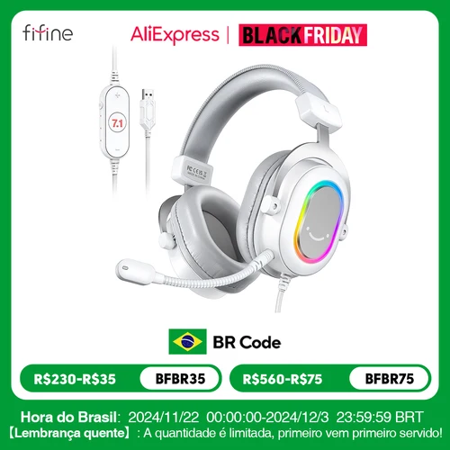 FIFINE RGB 게임용 헤드셋, 7.1 서라운드 사운드, 3-EQ/MIC, 오버 이어 헤드폰, PC PS4 PS5 Ampligame-H6W 인라인 제어  Best5
