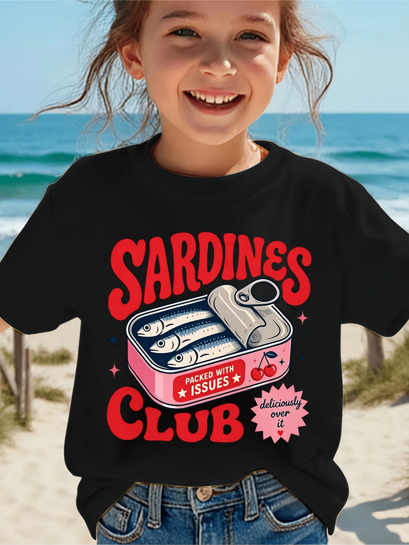Kids Sardines Club Canned Fish Retro Graphic Tee Boys Girls Family Matching Short Sleeve Funny Ocean Food Casual Daily T Shirt