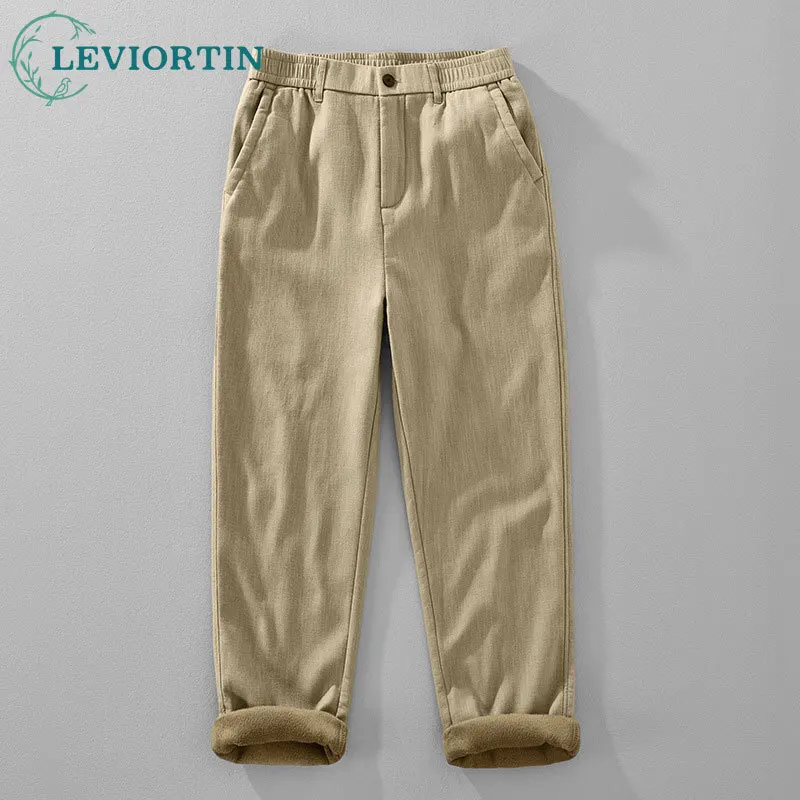 

Autumn/ winter Japanese retro velvet warm pants for men, loose and comfortable with elastic waistband design straight leg pants