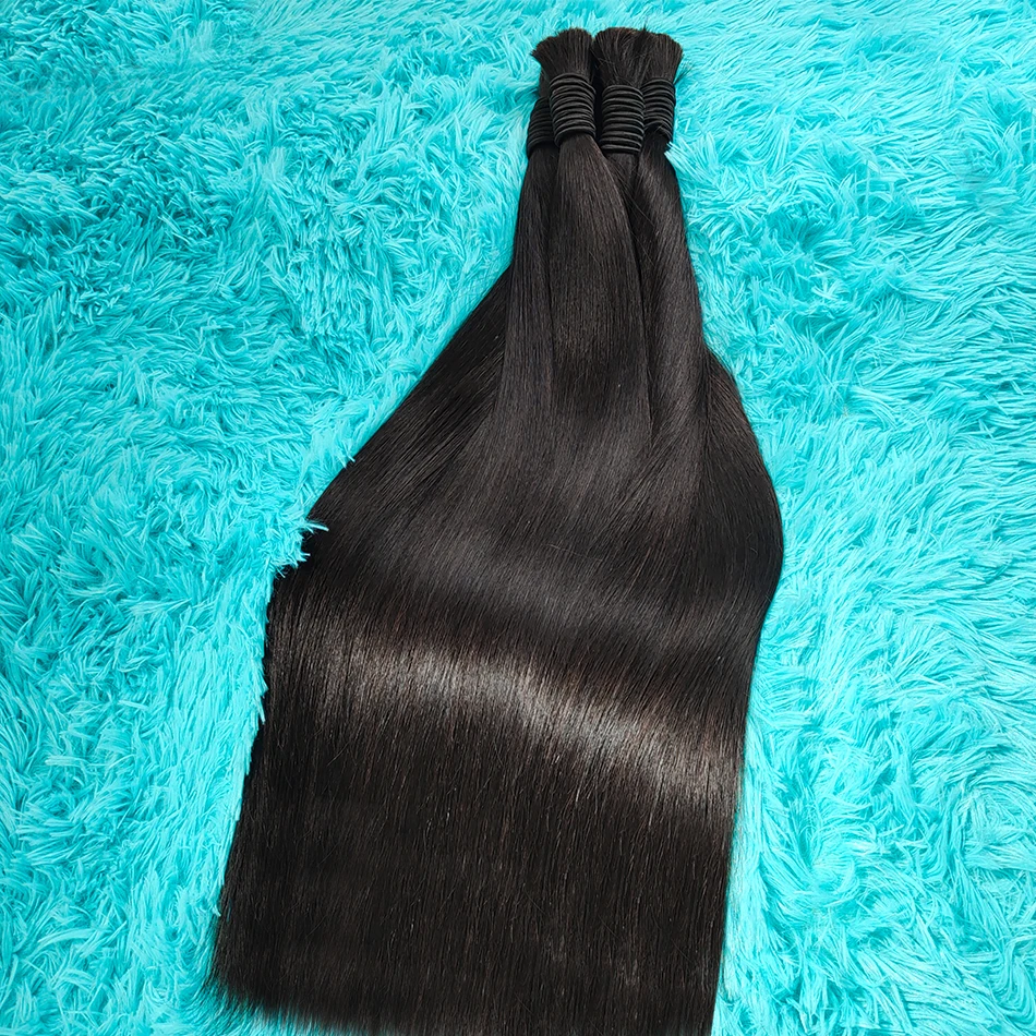 Extensão em massa do cabelo humano virgem, sem trama, tecelagem para trançar, 100% não processado, encaracolado profundo, onda reta