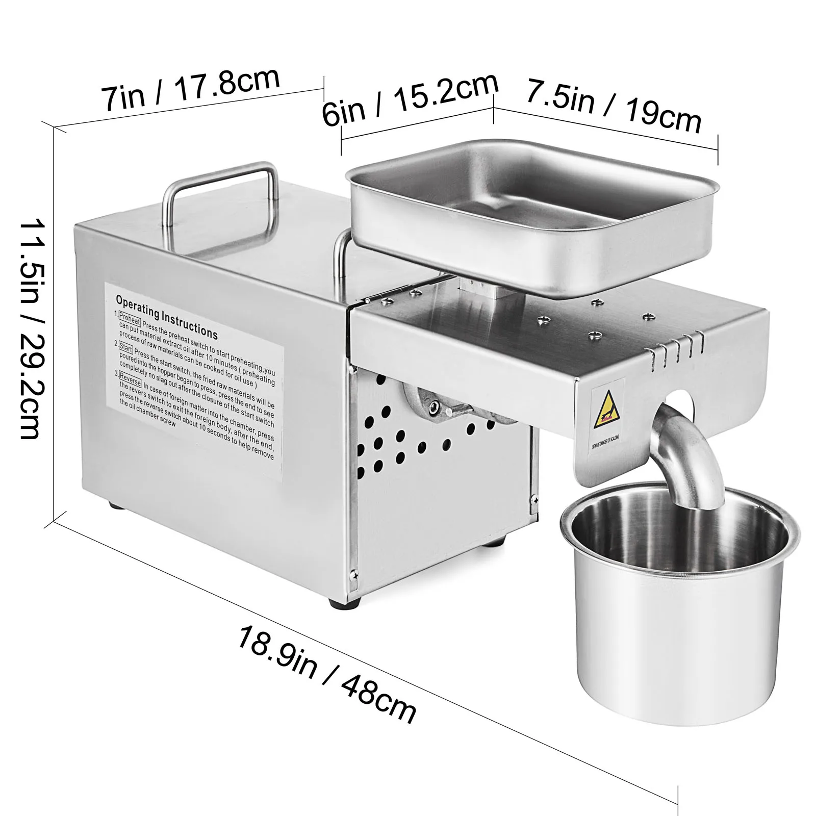 VEVOR Prensa de Aceite Automática, 500 W 220 V 60 Hz Máquina de Prensa de Aceite, Velocidad de 2,7 - 6,3 kg / h Extractor de Aceite de Acero Inoxidable para Nueces de Maní Semillas de Sésamo Maíz Soja