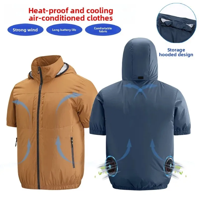 Summer Cooling Fishing Shirt Men Women Short Sleeve Air Conditioner Outdoor Camping USB Fan Jacket Breathable Sun Protection - Image 6