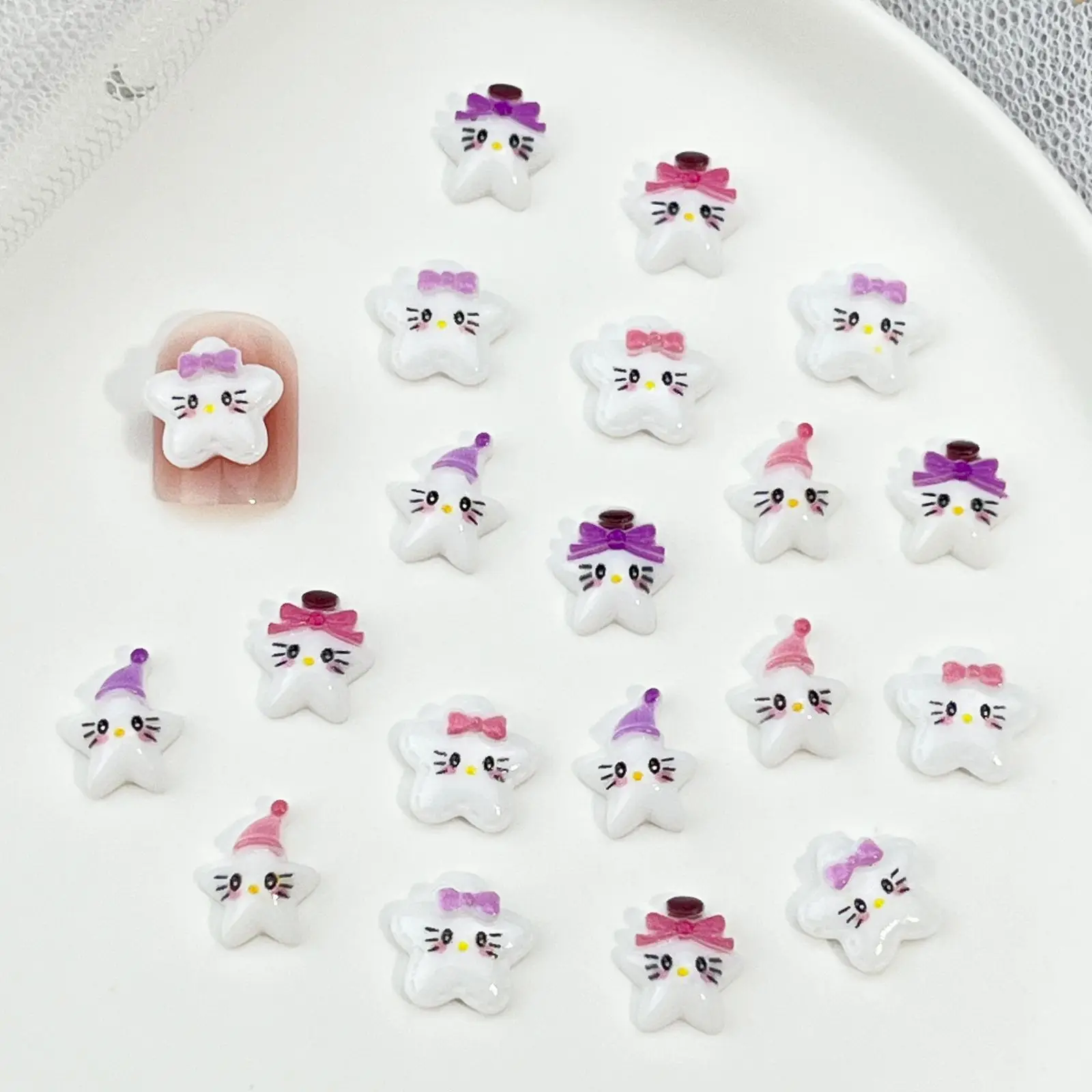 50Pcs Cartoon Star Hello Kitty Nail Accessories Cute 3D Bow Lucky Star DIY Accessories Nail Accessories