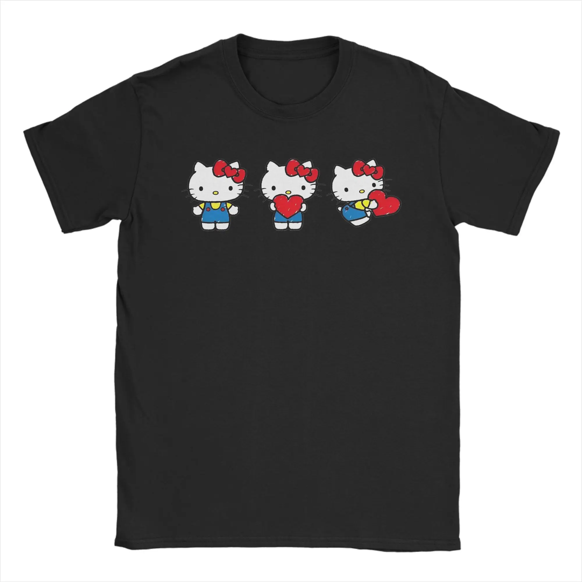 

Футболки Hello Kitty Heart LOVE, мужская забавная хлопковая футболка с круглым воротником, футболка с короткими рукавами, одежда больших размеров