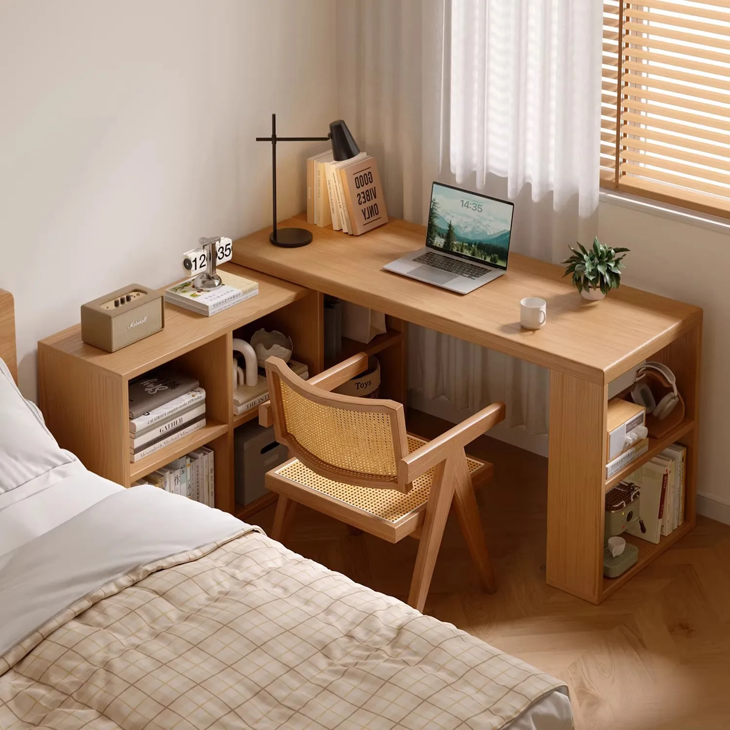 Bookshelf integrated table household student writing desk bedroom L-shaped desktop office computer desk
