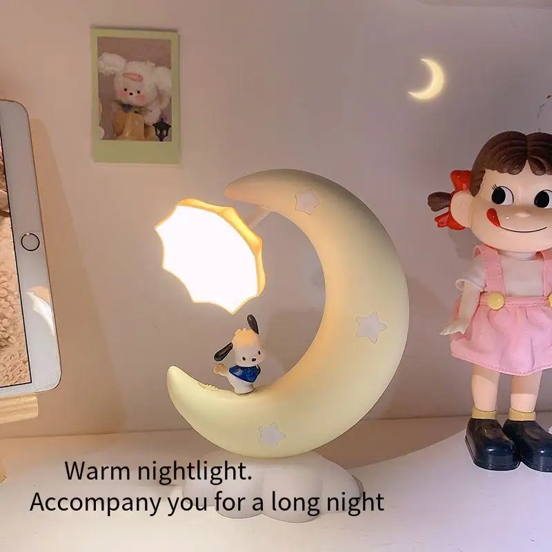 Ins lovely Pochacco Moon nightlight, dormitorio, mesita de noche, luz de ambiente, lámpara de mesa pequeña, luz led cálida