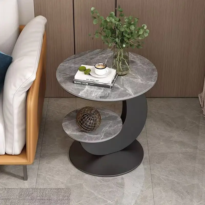 Modern Luxury Marble Top Circular Side Table Metal Coffee Table Sofa Corner Table Bedroom Living Room