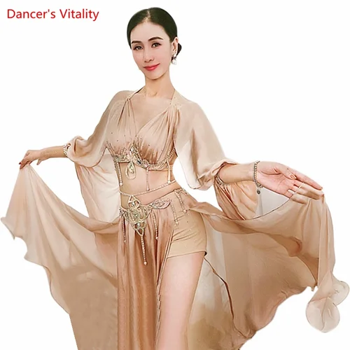 Imagen 2 del producto Vestido de actuación de danza del vientre, sujetador de satén para personas mayores + falda larga, 2 uds., traje de competición de danza del vientre, traje Oriental