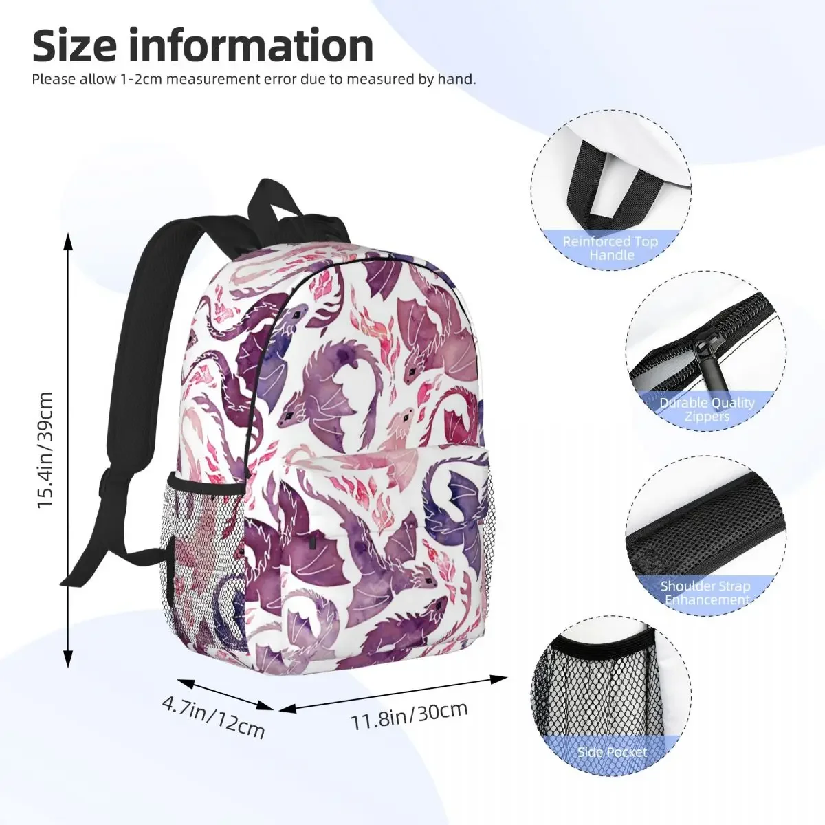 Mochila de Dragon Fire rosa y púrpura para niños y niñas, bolsa de hombro para computadora portátil, mochilas escolares de moda, gran capacidad