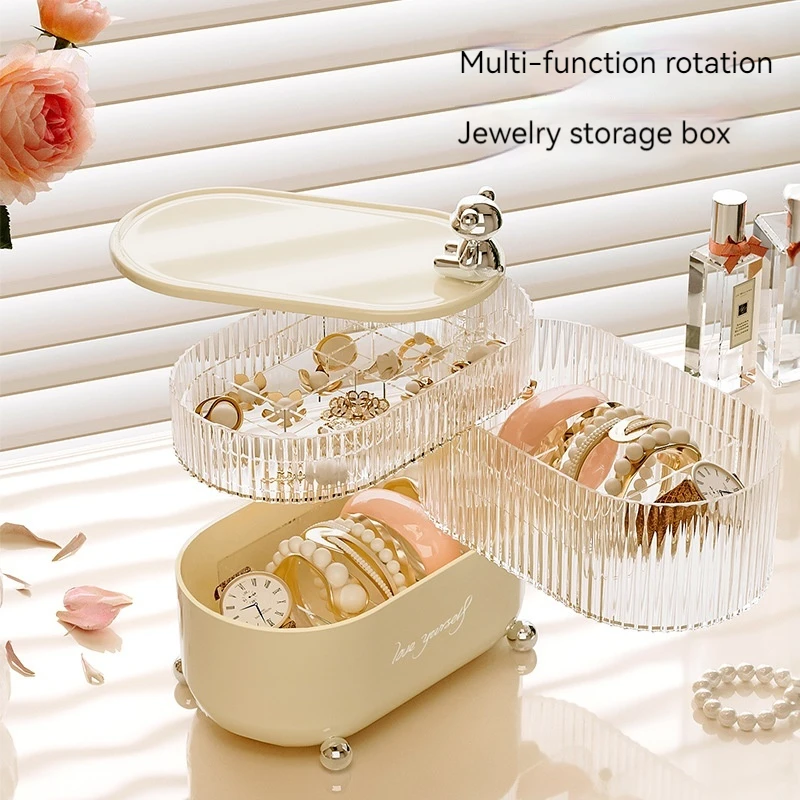 New Desktop Storage Box Household Goods Jewelry Sundries Dust-Proof And Moisture-Proof Rotating Cosmetic Classify Box With Cover