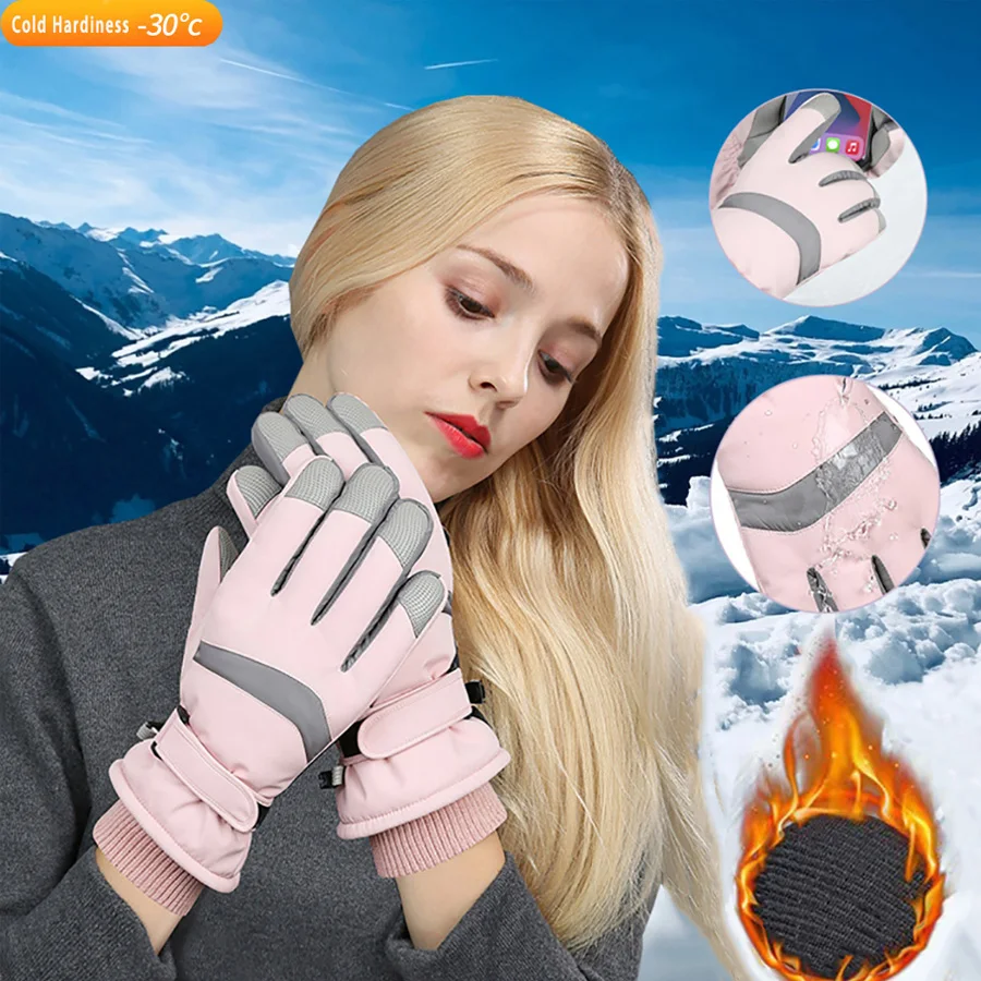 

1 Pair Women &Men Windproof & Slip-Resistant Winter Gloves - Thermal Insulated Skiing & Cycling Gloves with Wrist Straps