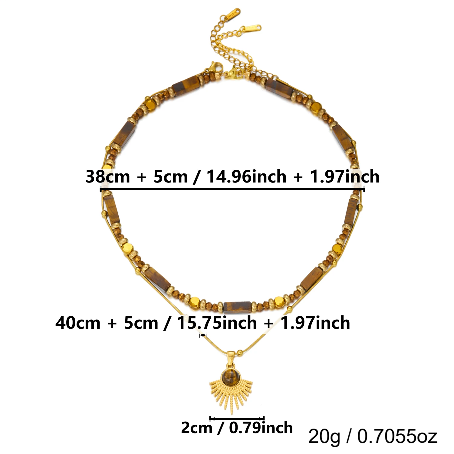 Maillard Tigerauge-Stein Edelstahl Mehrschichtige Halskette für Frauen, Heilende Sonnenstrahl-Perlenkette, Schlangenkette-Set, Party-Schmuckgeschenk – Detail 9
