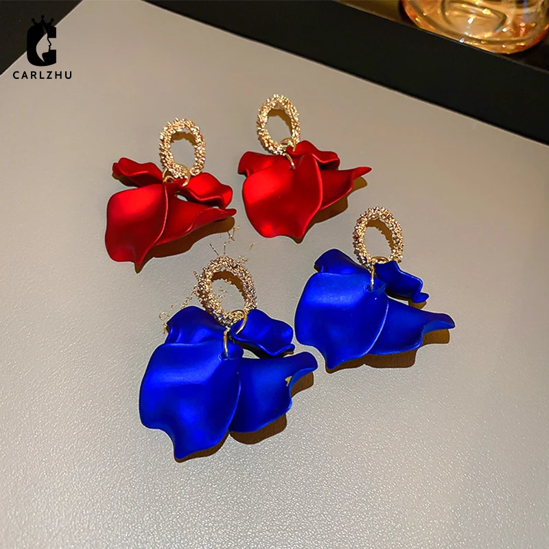 Exaggerated Red Blue Acrylic Flower Petal Dangle Drop Earrings for Women Wedding Bridal Party Earring Statement Jewelry Gifts