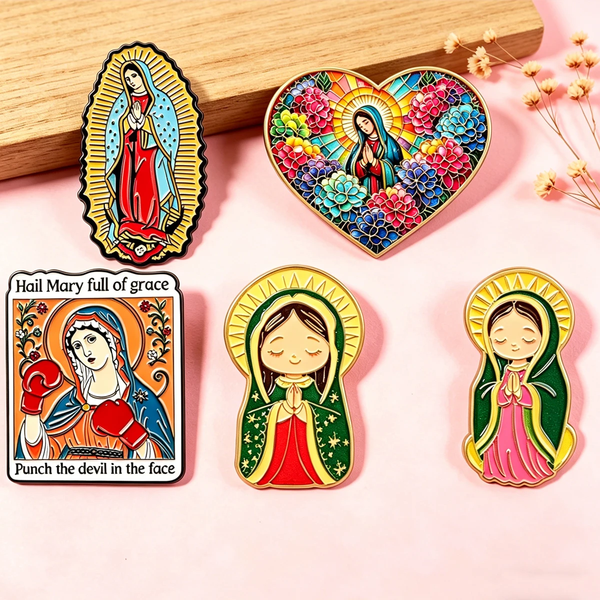 

Our Lady of Guadalupe Enamel Pins Virgin Mary Lapel Pins Badge on Backpack Costume Accessories Fashion Jewelry Gifts