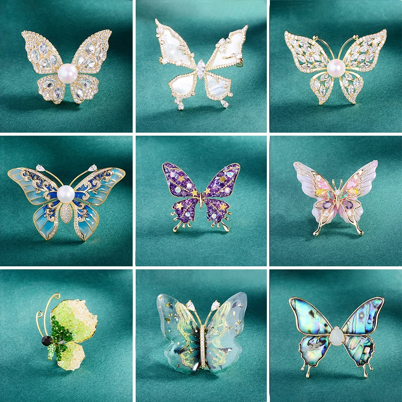 

OKILY Luxury Shell Butterfly Women's Brooches Pearl Accessories Zircon Tassel Broochpin Delicate Pin and Brooch for New Year's