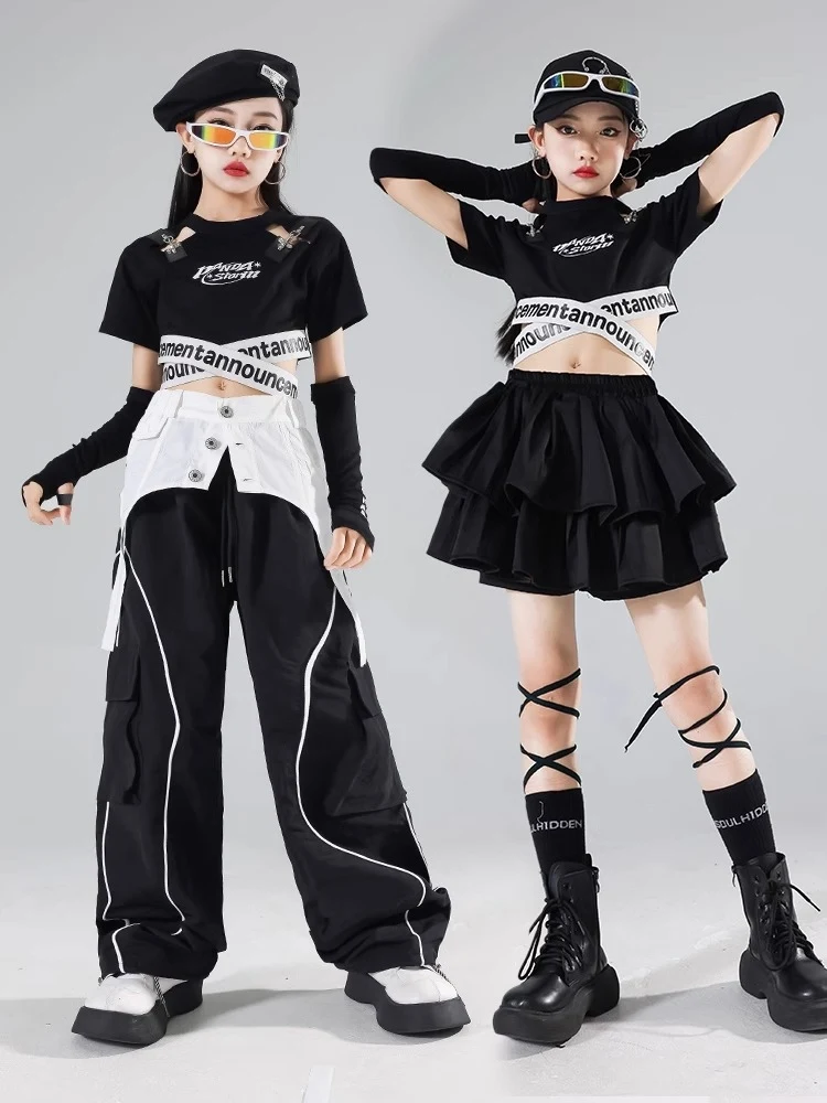 Schwarz Jazz Dance Kostüm Mädchen Hip Hop Kleidung Sommer Kurzen Ärmeln Kpop Street Wear Bühne Leistung Anzug Team Kleidung BL14776