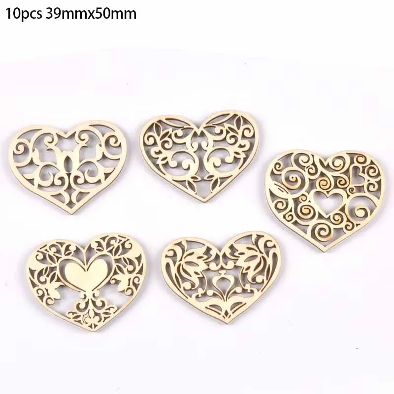 38x50mm Mixed Lace Heart Hanging Pendant Wood Slices Crafts For DIY Scrapbook Home Decor Wooden Ornament 10pcs  m2584