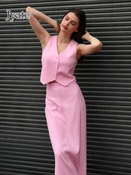 Jyate 2024 Fashion Sleeveless Crop Top + High Waist Long Skirts 2 Pieces Sets Summer Slim Pink Skirt Sets Women Office Outfit