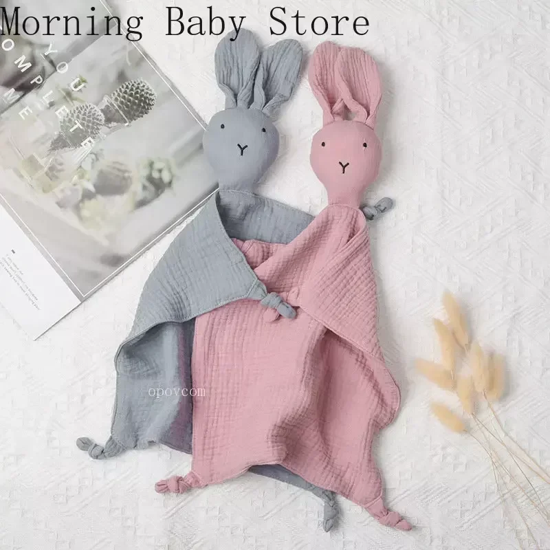 Soft Newborn Baby Cotton Muslin Comforter Blanket Baby Sleeping Rabbit Dolls Handkerchief Infants Soothe Appease Towel Bibs