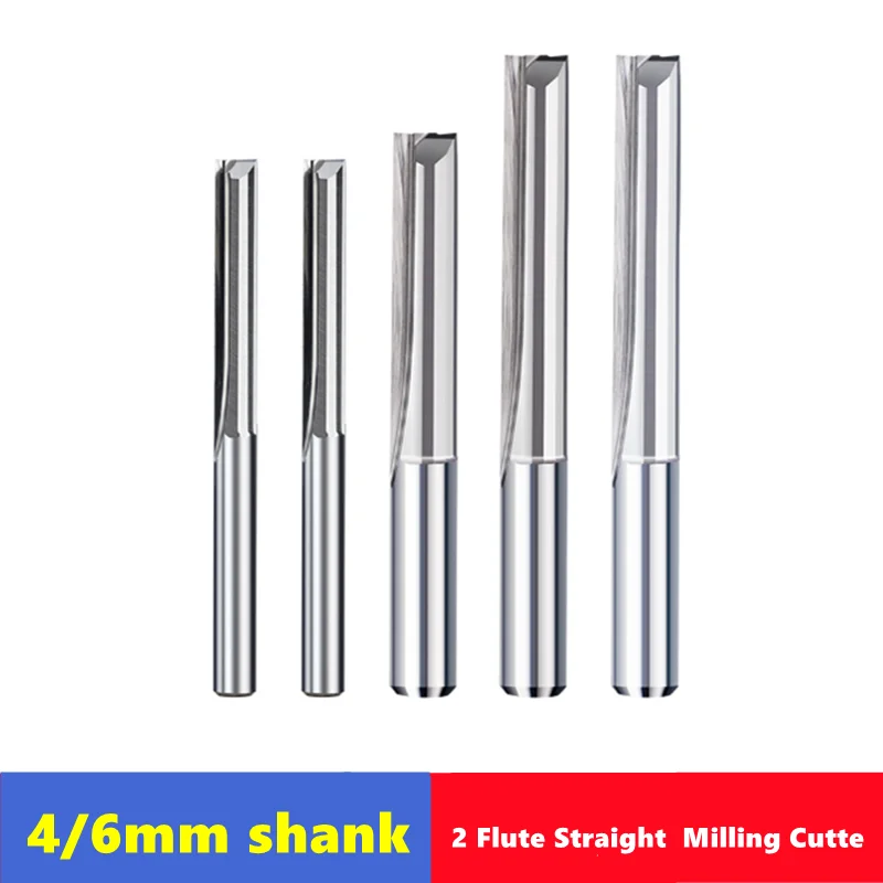 Slot Reto Fresa Carbide End Mill Flauta Mdf Plástico Cortador de Madeira Cnc Machine Router Bit mm mm Shank 10 Pcs