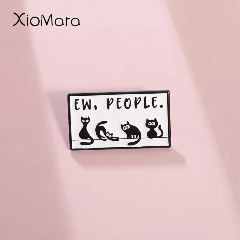 Gothic Comical Black Cat Enamel Pins Custom Ew People Brooches Lapel Badges Cartoon Animal Comics Jewelry Gift For Kids Friends