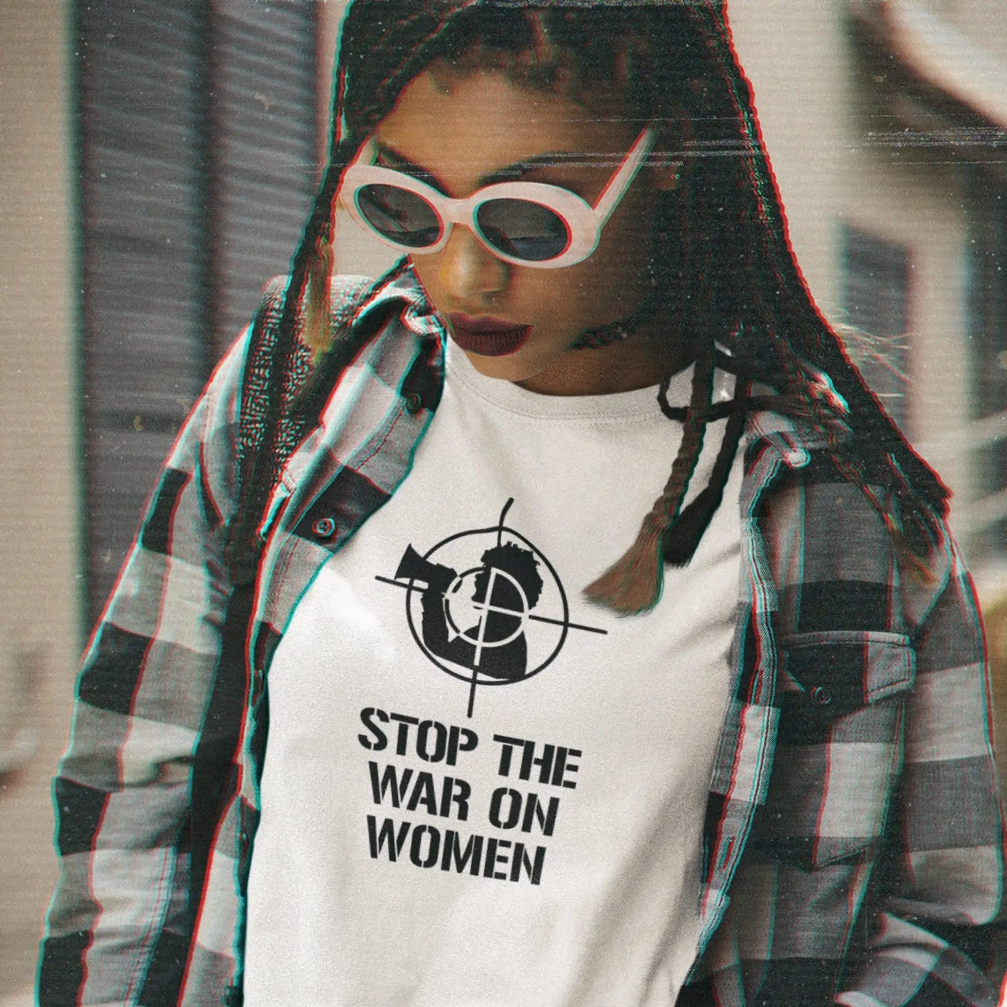 Stop The War On Women - Pro-Choice T-Shirt - Woman on Bullhorn - Protest Aim Target