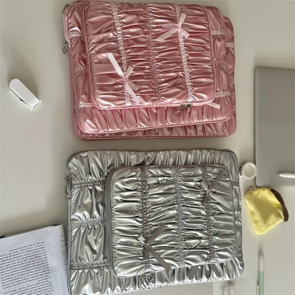 

Чехол для компьютера, плиссированные портативные сумки для ноутбука, водонепроницаемый чехол для ноутбука с бантом, двойная молния, легкий чехол для ноутбука, женская сумка