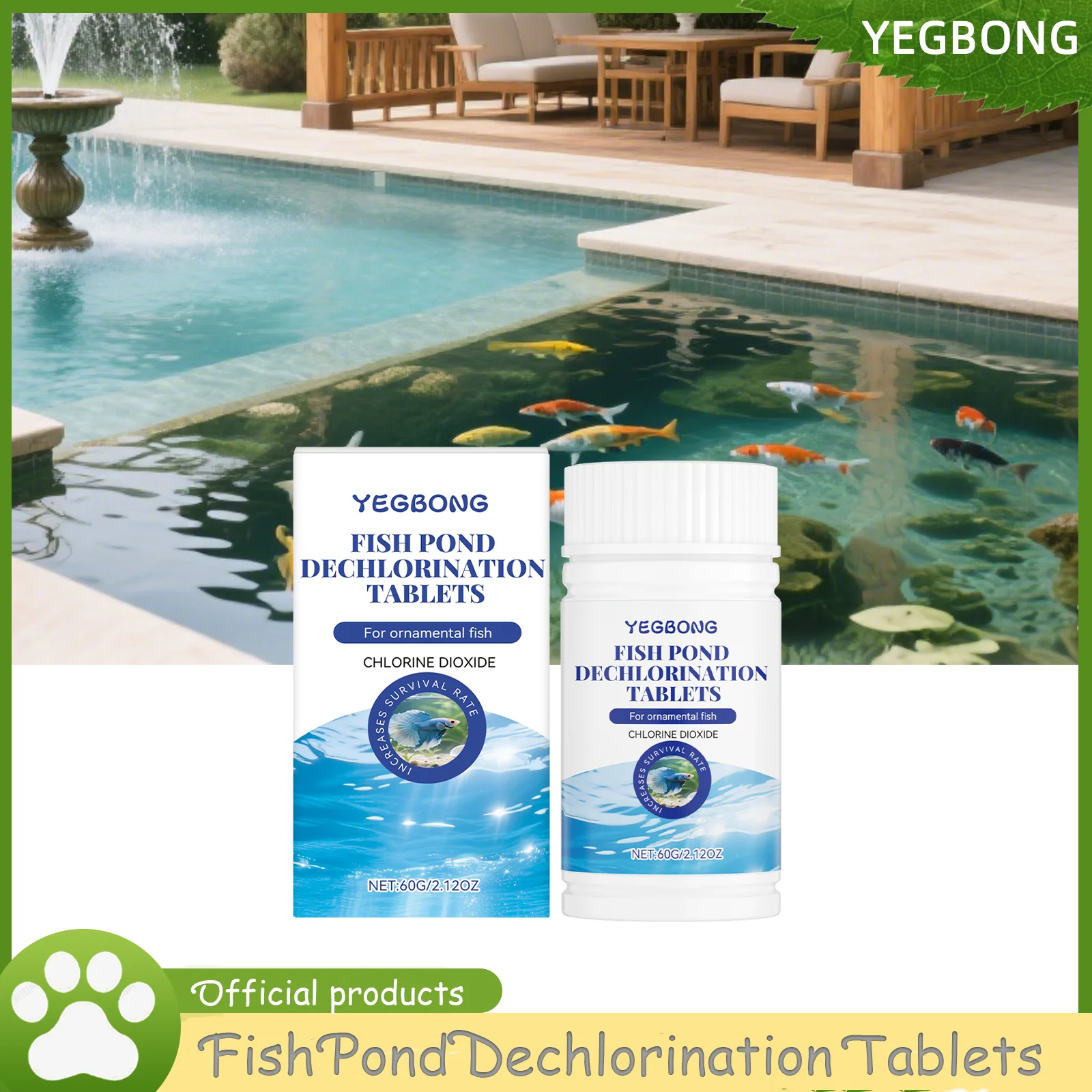 

YEGBONG Fish Pond Dechlorination Tablets Effectively Removes Chlorine From Water, Purifies Heavy Metals, and Improves Pond Water