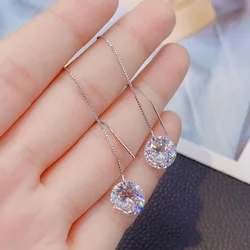 Minimalist Silver Color Chain Long Tassel Drop Earring For Women Cubic Zirconia Crystal Ear Personality Ear Line Jewelry