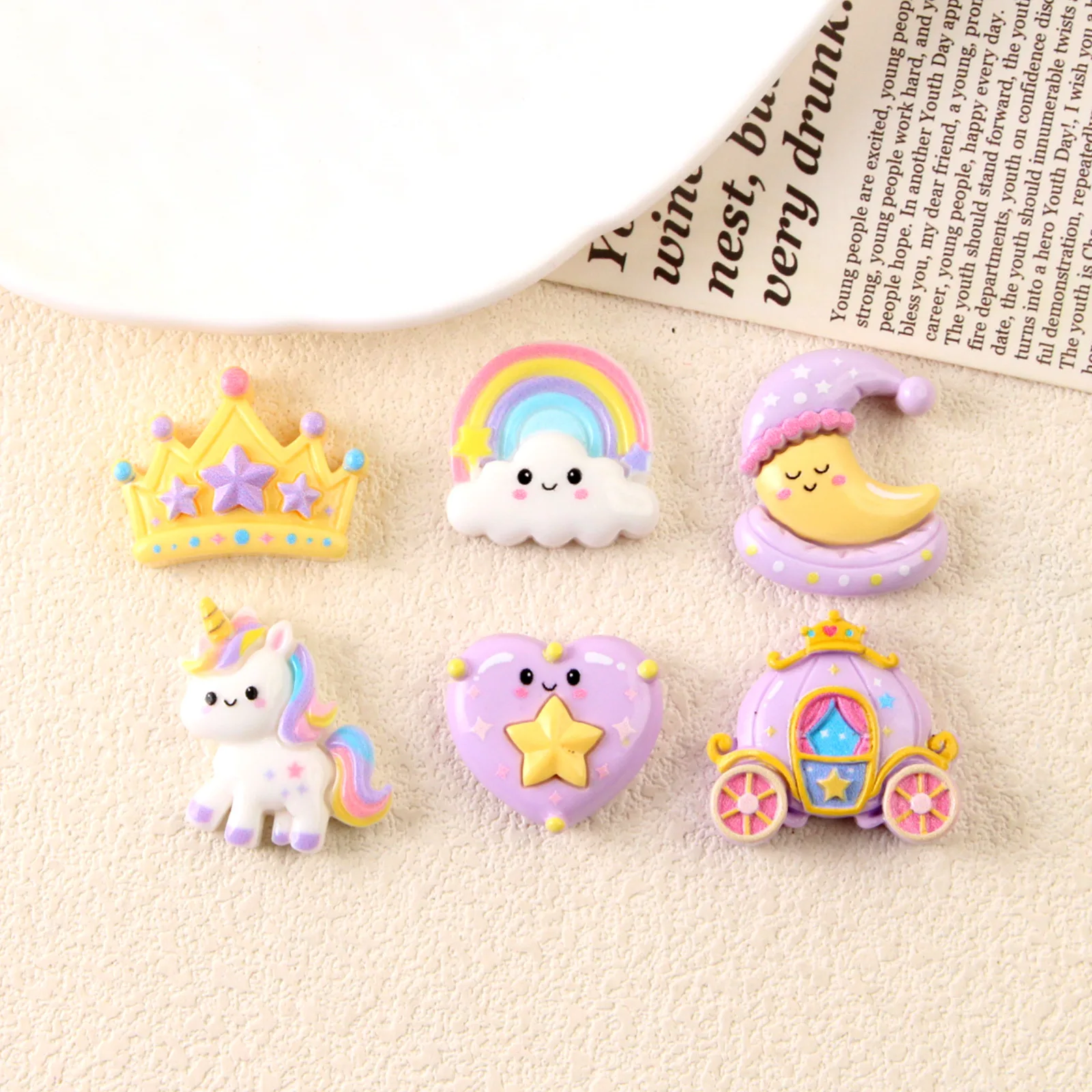 100pcs Kawaii Mini Rainbow White Cloud Horse Car Moon Resin Flatback Cabochon DIY for Hairpin Keychain Earrings Scrapbook view 2
