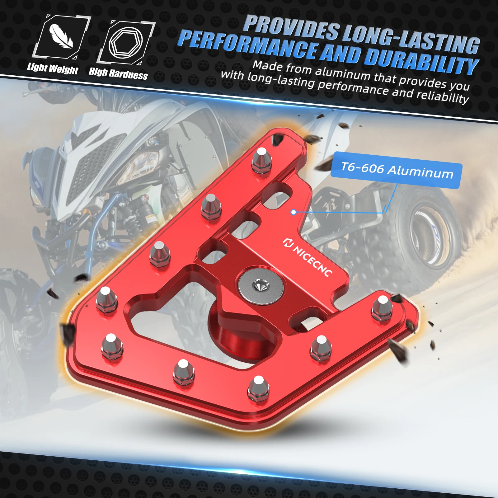 NICECNC For Yamaha Raptor 700 2006-2012 Rear Brake Pedal Lever Extender Aluminum Enlarged Pedal For Comfortable Foot Operation