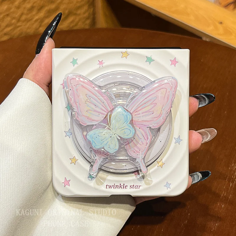 Niedlicher lila Schmetterlings-Rotation für Magsafe-Telefongriff, Tok-Ständer für iPhone 17, 16, 15, kabellose Ladehülle, magnetischer Telefonhalter