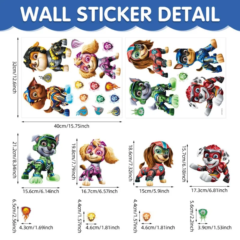 Autocollants muraux de dessin animé Pat'Patrouille Chase pour chambre d'enfant, salle de classe, salon, chambre à coucher, décoration murale, affiche animée