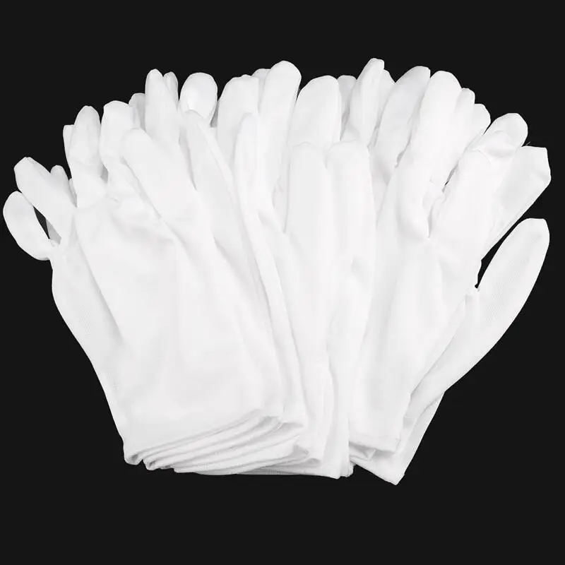 12Pairs White Cotton Work Gloves for Dry Hands Ceremonial Handling Film Jewelry Silver Inspection Gloves Household Cleaning Tool