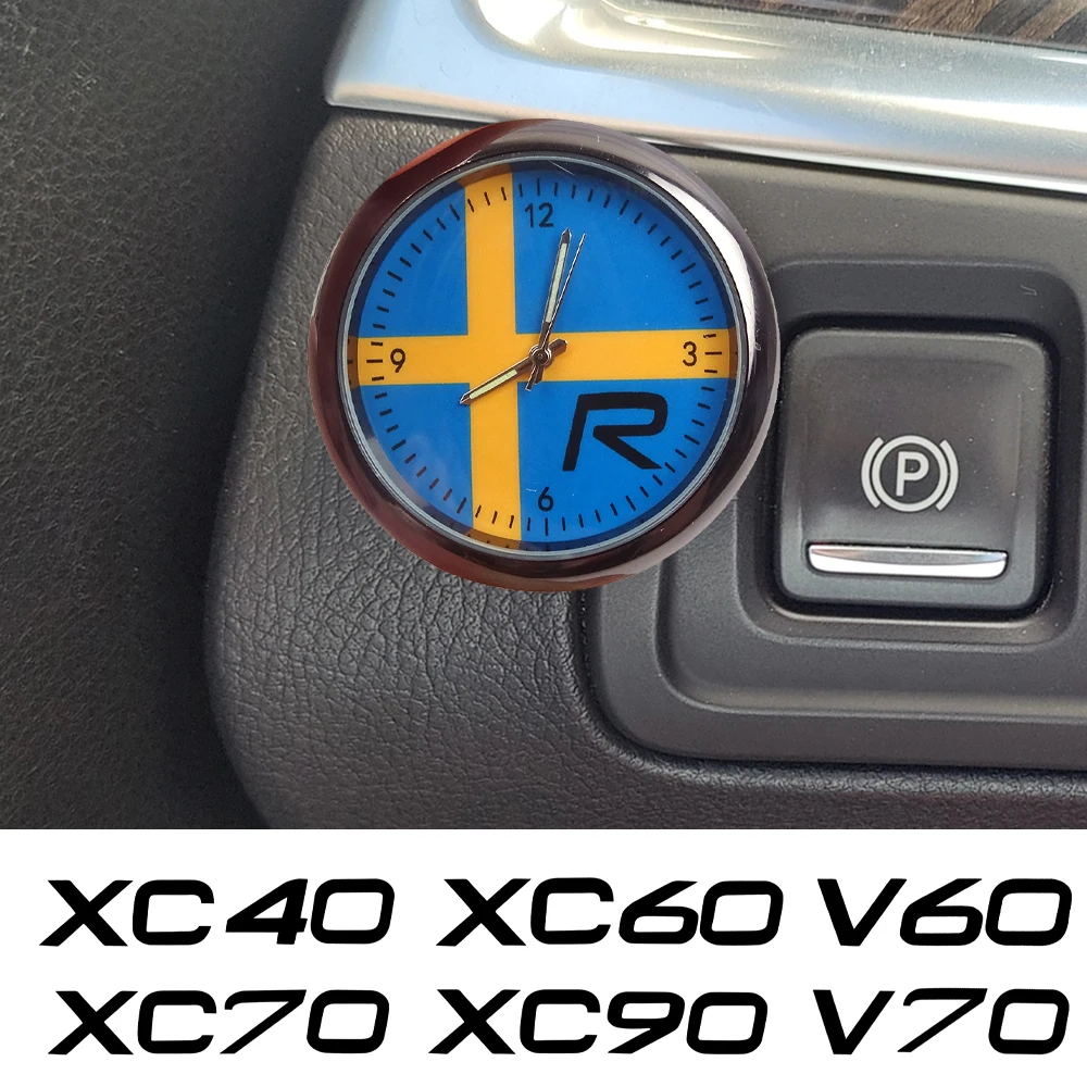 For Volvo R design EX30 EX90 C30 XC40 XC60 XC70 XC90 V50 V40 S60 Car Quartz Clock Luminous Automobile Internal Stick-On Digital