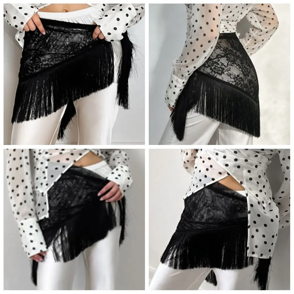 

with Tassel Black Lace Skirt See Through Y2K Streetwear Lace Mini Skirt Embroidered Flower Harajuku Butt Curtain