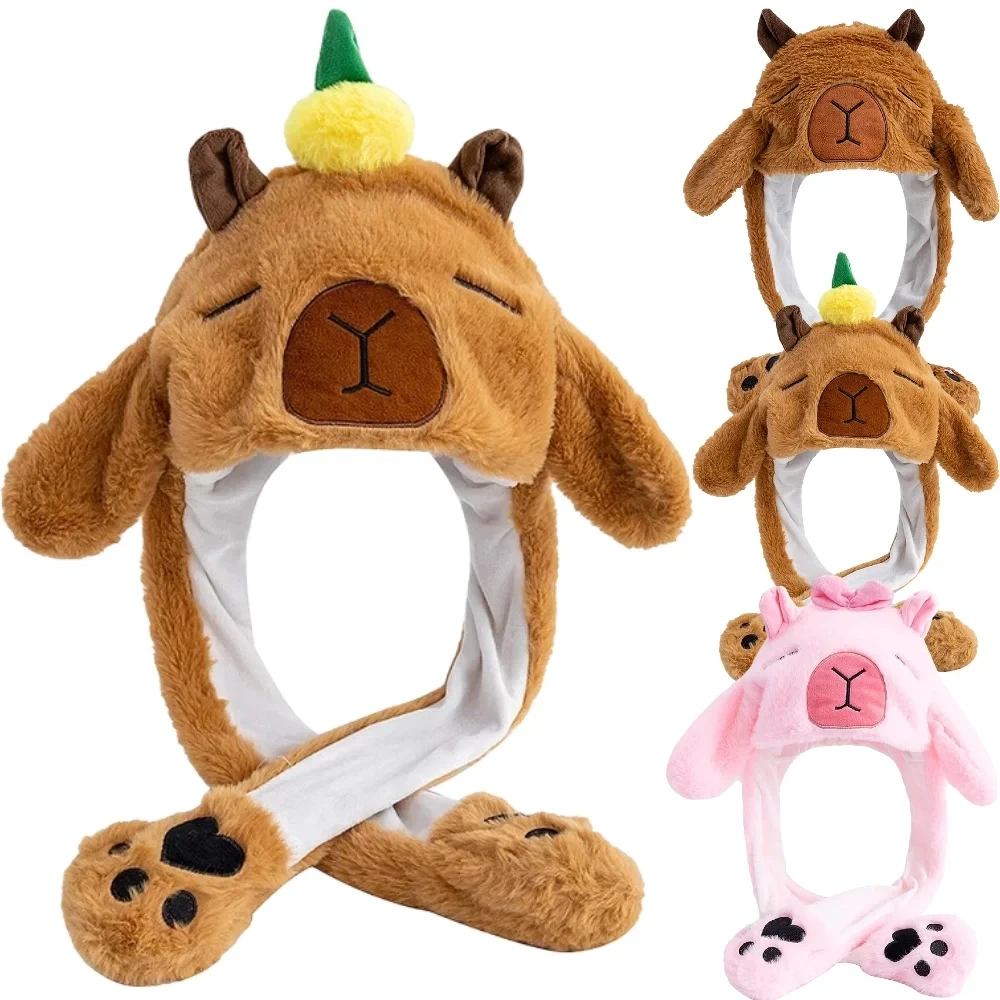 New Unisex Lovely Cozy Hats Capybara Kapibala Ear Moving Up Winter Cap Women Girls Gift Cute Funny Hat Winter Couple Plush Hat ﻿
