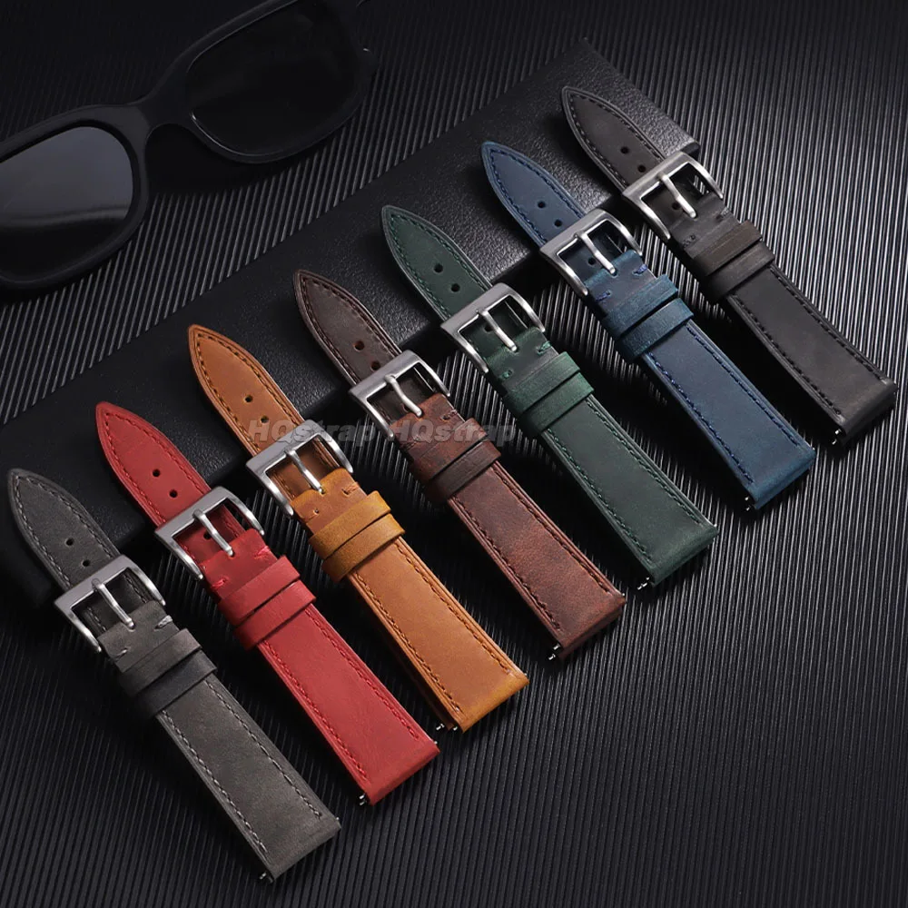 خمر حزام ساعة جلدية العالمي الإفراج السريع حزام الساعات 18/19/20/21/22/24 مللي متر ل Seiko ل أوميغا خياطة سوار جلد البقر #3