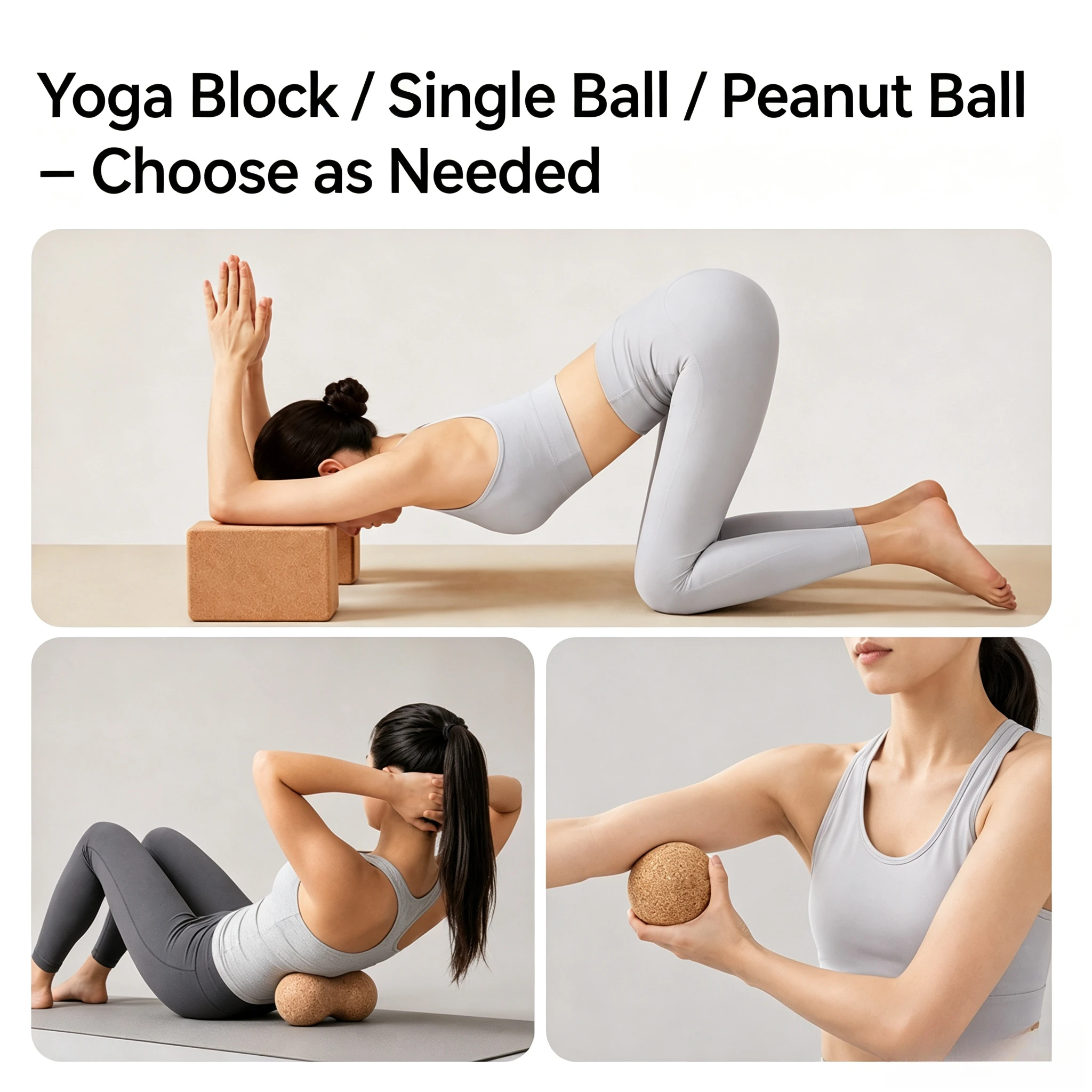 Cork Yoga Block Set HighDensity Yoga Peanut Ball Fascia Massage Ball for Neck Shoulder Foot Relaxation Pilates Fitness Equipment