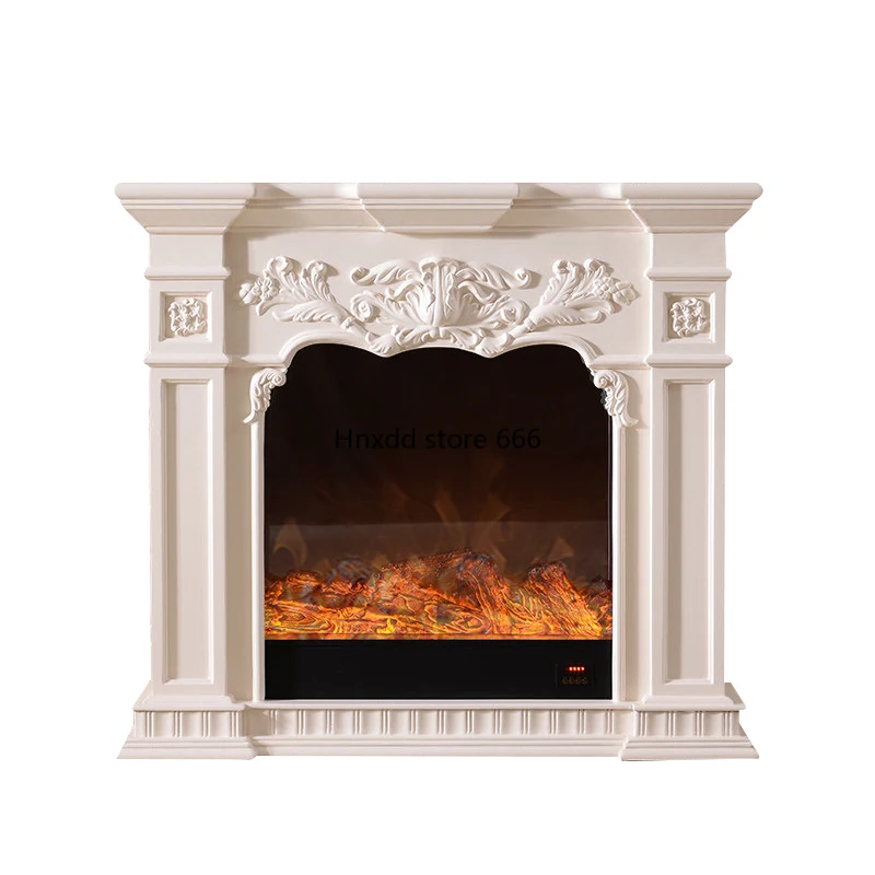 European simulation fire decorative cabinet solid wood core French retro white living room TV cabinet fireplace rack