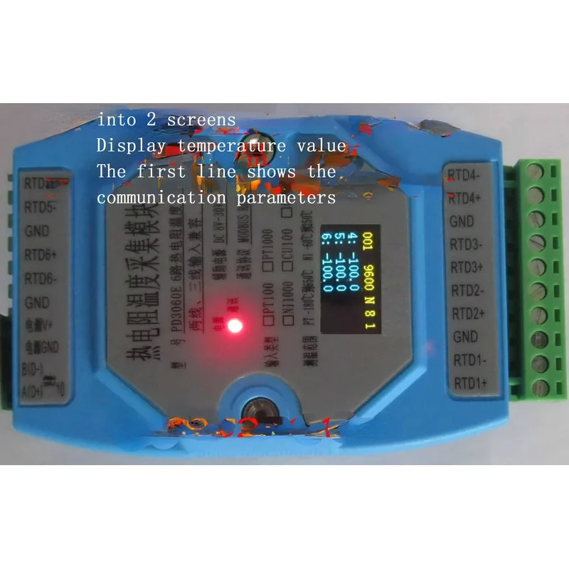 6-Channel PT100 PT1000 Collector Acquisition Module Temperature Transmitter MODBUS RTU